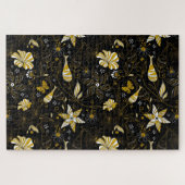 zwarte gouden florale achtergrond legpuzzel (Horizontaal)