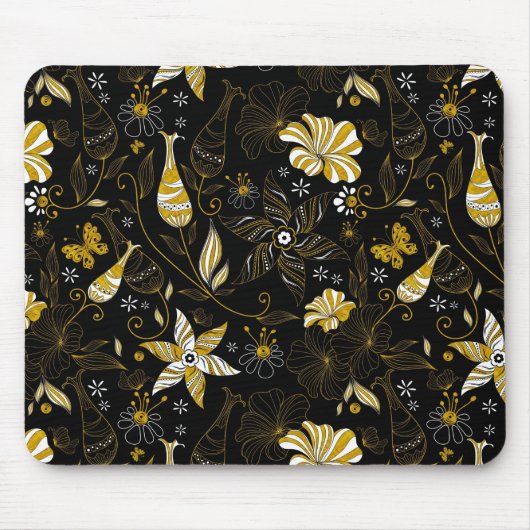 zwarte gouden florale achtergrond muismat (Voorkant)