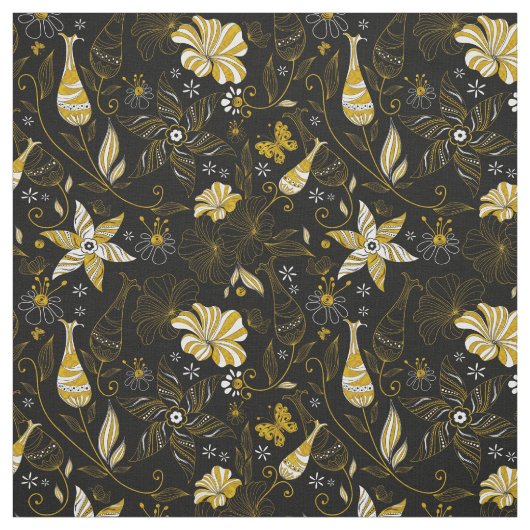  zwarte gouden florale achtergrond stof (Swatch)