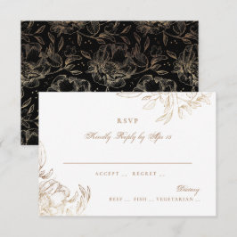 Zwarte Gouden Folie Bloemige Handgetekende Elegant RSVP Kaartje