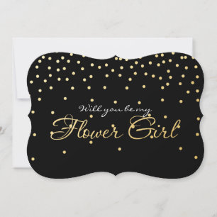 Zwarte Gouden Folie Confetti BLOEMENMEISJE Kaart