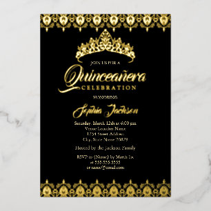 Zwarte Gouden Folie Tiara Quinceanera Uitnodiging
