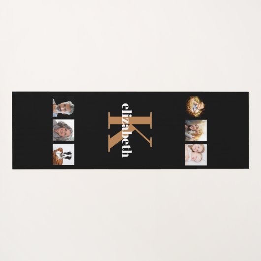 Zwarte gouden foto-monogram initiaal naam yogamat (Achterkant (horizontaal))