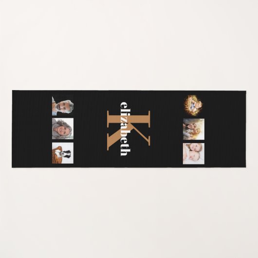 Zwarte gouden foto-monogram initiaal naam yogamat (Voorkant (horizontaal))