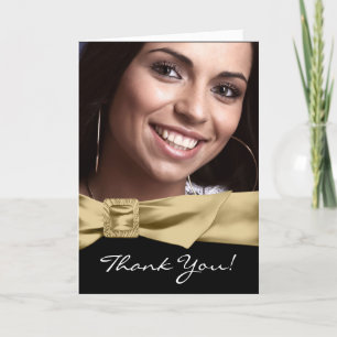 Zwarte Gouden Foto Quinceanera Dankkaartjes Bedankkaart