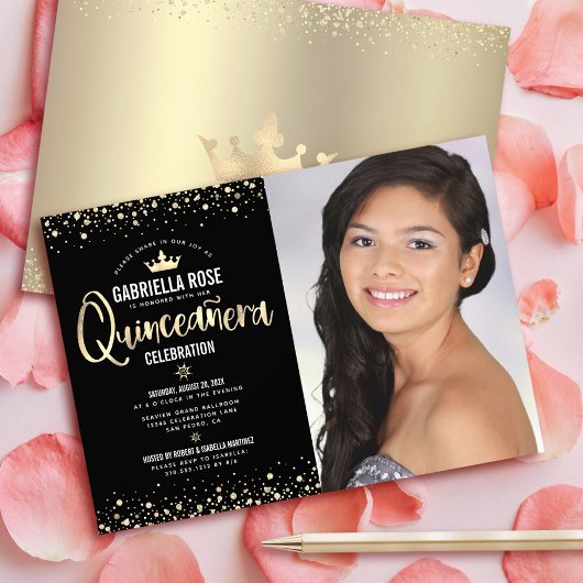 Zwarte Gouden Foto Quinceañera Glitter Tiara Meisj Kaart