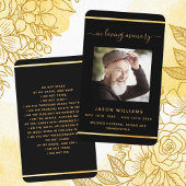 Zwarte gouden fotoelegante begrafeniskaart visitekaartje