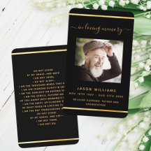 Zwarte gouden fotoelegante begrafeniskaart