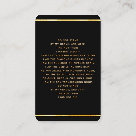 Zwarte gouden foto's, kruisgebed visitekaartje (Achterkant)