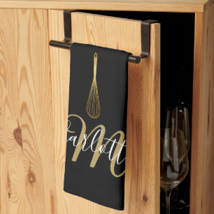 Zwarte Gouden Gardeer Schrift Monogram Theedoek