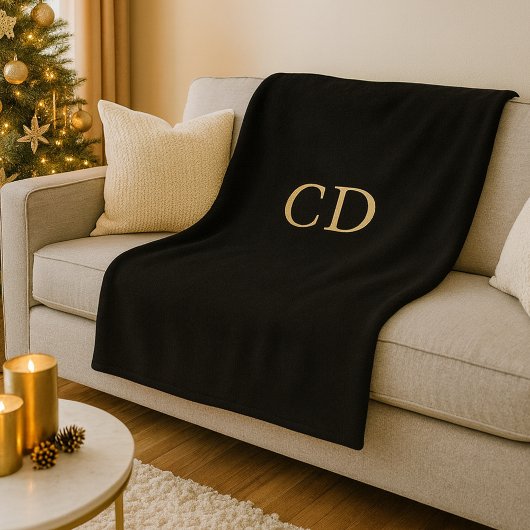 Zwarte gouden gemerkte initialen luxe fleece deken