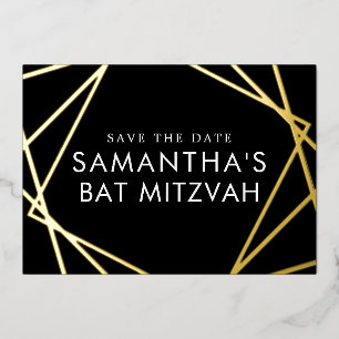 Zwarte Gouden Geometrische Bat Mitzvah Save the Da Folie Uitnodiging