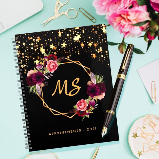 Zwarte gouden geometrische bruine monogram 2022 planner