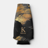 Zwarte gouden gepersonaliseerde monogram flesjeskoeler (Voorkant)