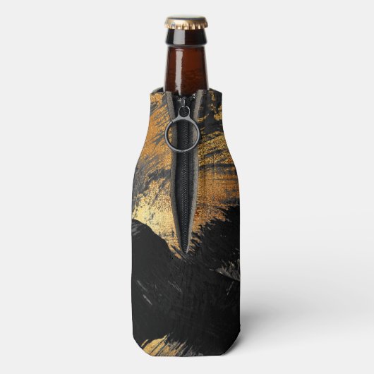 Zwarte gouden gepersonaliseerde monogram flesjeskoeler (Fles Achterkant)