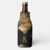 Zwarte gouden gepersonaliseerde monogram flesjeskoeler (Fles Voorkant)