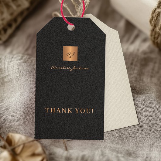 Zwarte gouden gepersonaliseerde monogram naam scri cadeaulabel