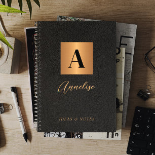 Zwarte gouden gepersonaliseerde monogram notitieboek