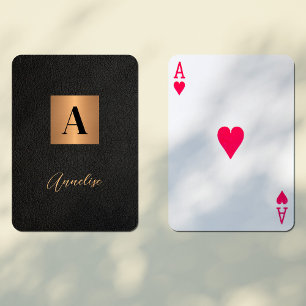Zwarte gouden gepersonaliseerde monogram pokerkaarten