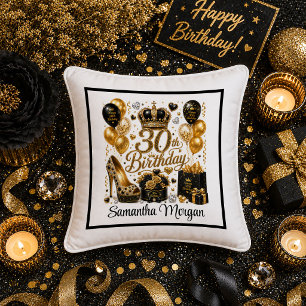 Zwarte Gouden Glans 30e Verjaardagsfeest Decoratie Kussen