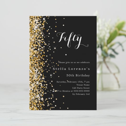 Zwarte gouden glinster elegante luxe verjaardag kaart (Staand voorkant)