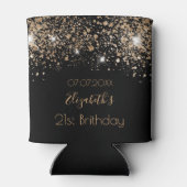 Zwarte gouden glinster monogram chique verjaardag blikjeskoeler (Achterkant)