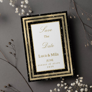 Zwarte gouden glinsterende confetti Save the Date Kaart