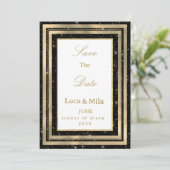 Zwarte gouden glinsterende confetti Save the Date Kaart (Staand voorkant)