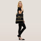Zwarte & gouden glinsterende monogram beginletter  tote bag (Op model)
