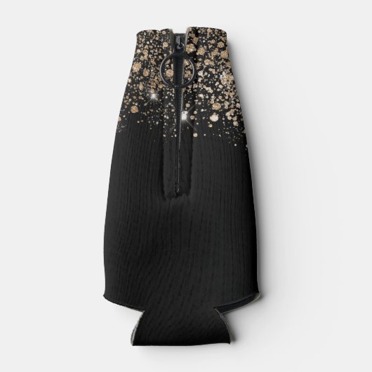 Zwarte gouden glinsterende monogram chique verjaar flesjeskoeler (Achterkant)