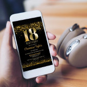 Zwarte Gouden Glitter 18e Verjaardagsfeestje Kaart