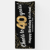 Zwarte Gouden Glitter 40e Verjaardag Spandoek (Verticaal)