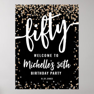 Zwarte Gouden Glitter 50e Verjaardag Welkomstbord Poster