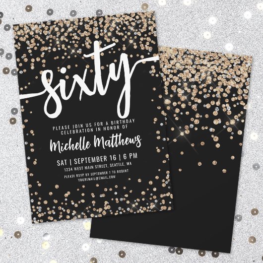 Zwarte Gouden Glitter 60e Verjaardag Kaart