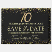 Zwarte Gouden Glitter 70e Verjaardag Save the Date Magneet (Voorkant)
