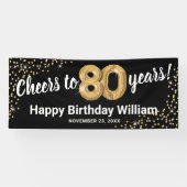 Zwarte Gouden Glitter 80ste Verjaardag Spandoek (Horizontaal)