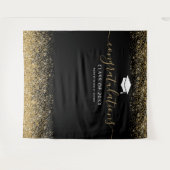Zwarte Gouden Glitter Afstudeer Foto Booth Wandkleed (Voorkant (horizontaal))