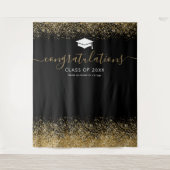 Zwarte Gouden Glitter Afstudeer Foto Booth Wandkleed (Voorkant)