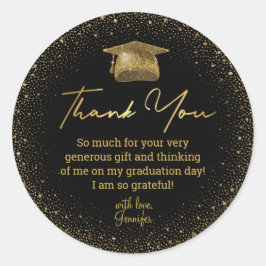 Zwarte Gouden Glitter Afstudeercap Dank Je Ronde Sticker