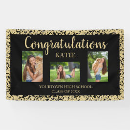 Zwarte Gouden Glitter Afstudeerfeest Foto Spandoek