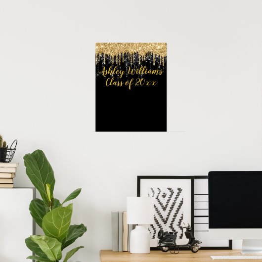 Zwarte Gouden Glitter Afstudeerfeest Nieuw Afgestu Poster (Thuiskantoor)