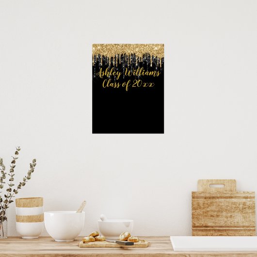 Zwarte Gouden Glitter Afstudeerfeest Nieuw Afgestu Poster (Keuken)