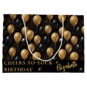 Zwarte Gouden Glitter Ballonnen Verjaardag Cheers Groot Cadeauzakje (Achterkant)