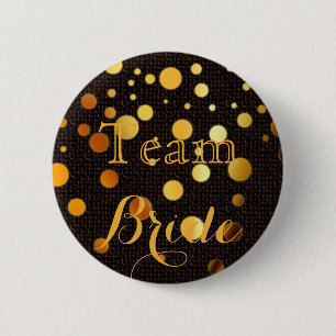 Zwarte Gouden Glitter Bruiloftsteam Bruid Ronde Button 5,7 Cm