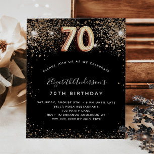Zwarte gouden glitter budget uitnodiging 70e verja flyer