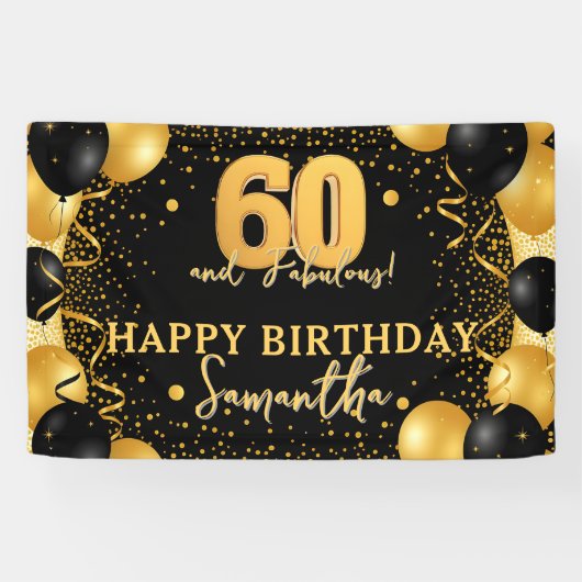 Zwarte Gouden Glitter Confetti 60 en Fabulous Spandoek (Horizontaal)