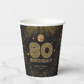 Zwarte Gouden Glitter Disco Bal Feest 80e Verjaard Papieren Bekers (Voorkant)