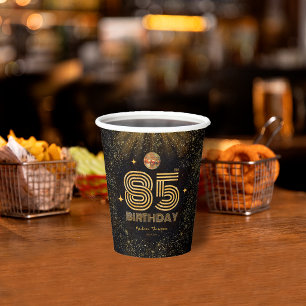 Zwarte Gouden Glitter Disco Bal Feest 85ste Verjaa Papieren Bekers