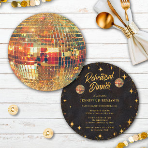Zwarte Gouden Glitter Disco Bal Rehearsal Dinner Kaart