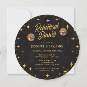 Zwarte Gouden Glitter Disco Bal Rehearsal Dinner Kaart